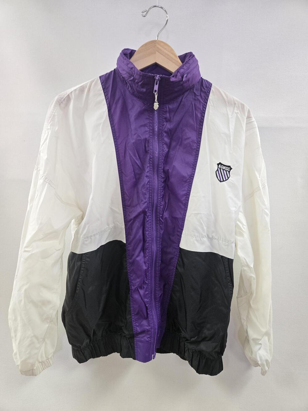 Vintage K-Swiss Jacket Mens Large White Black Purple Colorblock Windbreaker 90s